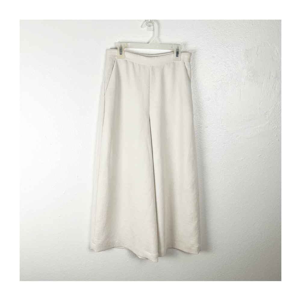 ARITZIA WILFRED Cream Wide Leg High Rise Cropped Crepe Pants 0 Casual Preppy